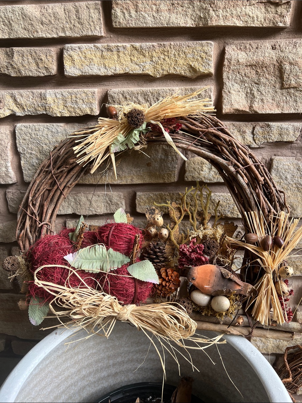Autumn Harvest • Decorative Wreath • Red Accents - Home Holiday •